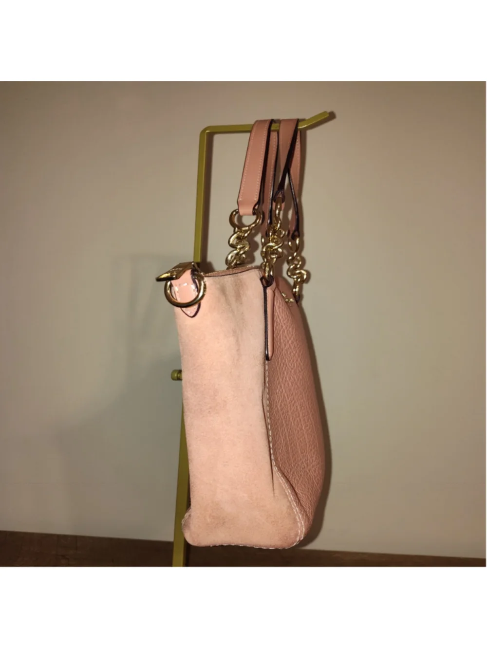 Women's Coach Pink Leather Satchel with Gold Chain Handles, One Size